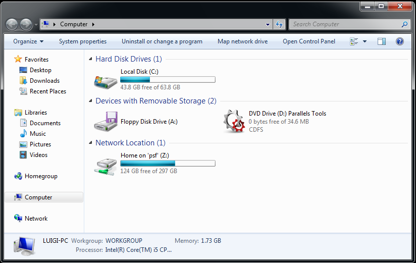Windows_Explorer_hard_drive_space Windows Explorer window, Computer view