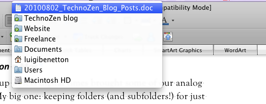 Mac folder drop list, from document title bar