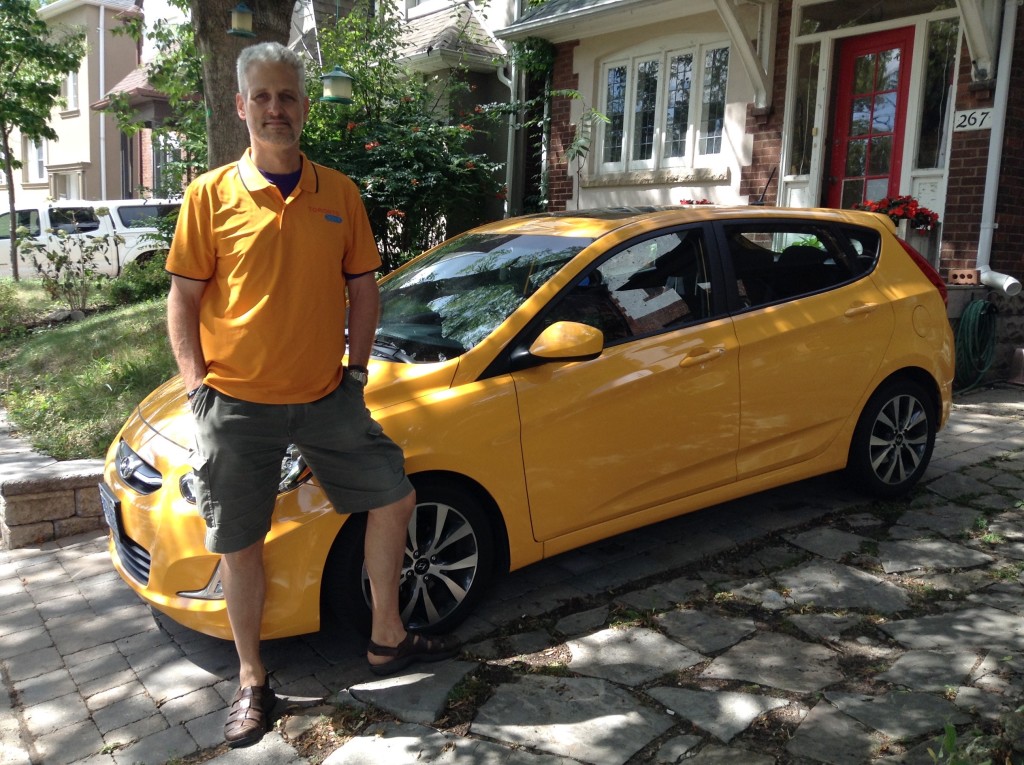 Bringing out the Toronto 2015 Pan Am Games uniform again for comparison with the 2015 Hyundai Accent in Sunflower Yellow .